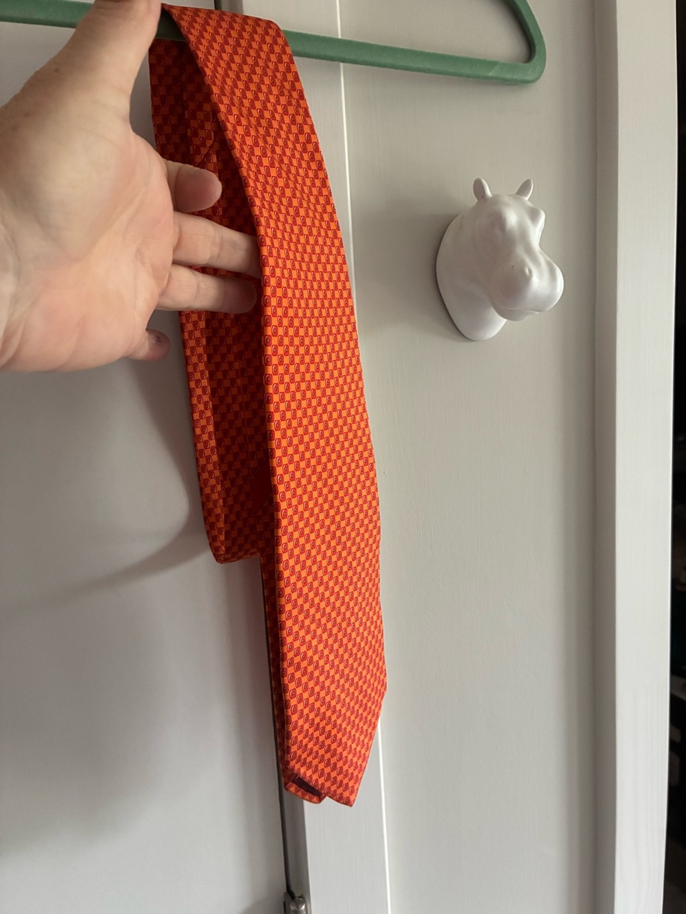 Farragamo Men's Orange Patterned Silk Tie